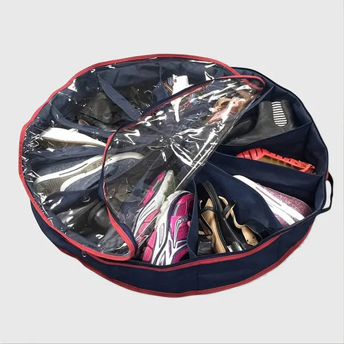 Round Under-Bed Shoe Organizer — 360° Rotating, Clear Cover