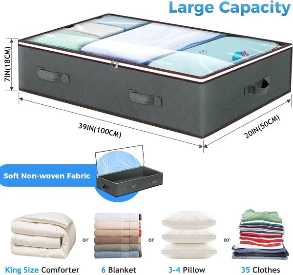 90L Under-Bed Storage Bags — 4-Pack with Clear Window & Reinforced Handles