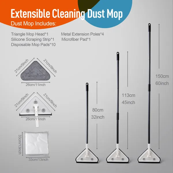 Extendable Wall & Ceiling Cleaning Mop — Triangle Head with Pads