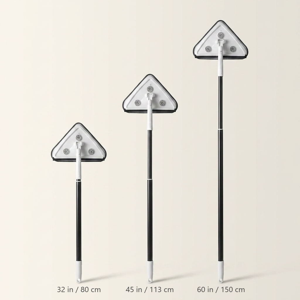 TidyLark mop shown at three telescoping lengths: 32, 45, and 60 inches